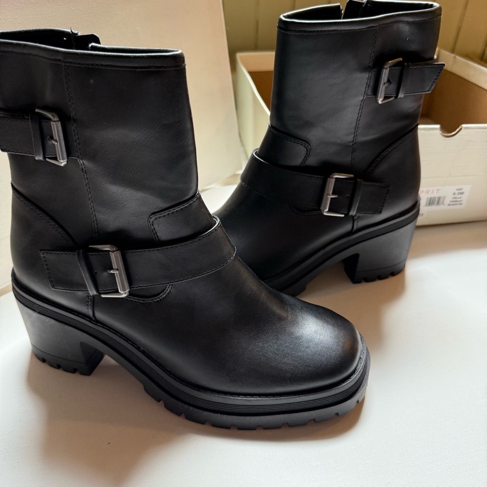 Esprit Black Combat Boots with Buckle Detail